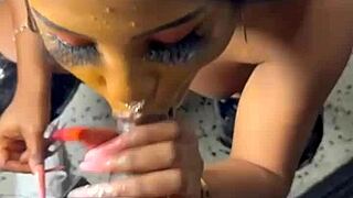 sneaky petite girl gives blowjob to step brothers neighbor with monster cock in homemade scene