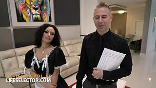 want this kinky naked maid stacy bloom to clean your cock with deepthroat and double penetration for extra cash?