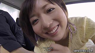 Japanese girl You Asakura masturbating and sucking cock in car uncensored with toys and orgasm