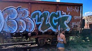 Muscular Brazilian bodybuilder blonde milf gets bareback anal assfucking outdoors with big cock in juicy pussy play.