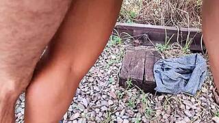 Muscular Brazilian bodybuilder blonde milf gets bareback anal assfucking outdoors with big cock in juicy pussy play.