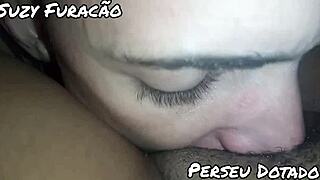 Brunette Brazilian sucks and fucks Perseu Dotado until he cums hard