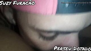 Brunette Brazilian sucks and fucks Perseu Dotado until he cums hard