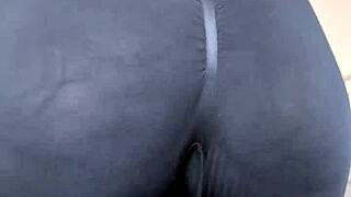 Hey, can you see this milf's big ass in sheer leggings up close? Tattoo details shine through in mature solo style.