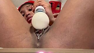 Skinny redhead teen in homemade solo masturbation rips clothes to spread huge wet pussy lips late at night.