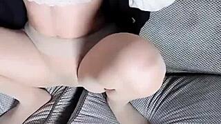 Asian with Big Wet Pussy Masturbates Solo in Transparent Stockings Tempting with Sexy Moves!