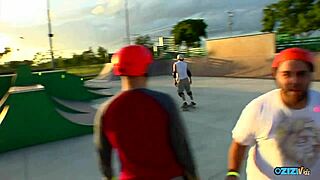 blonde skater girl strips off her clothes and gets fucked hard doggystyle with piercing and tattoo babe bent over hardcore