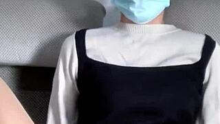 Asian with Big Wet Pussy Masturbates Solo in Transparent Stockings Tempting with Sexy Moves!