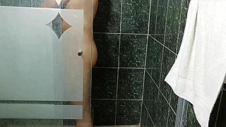 While daddy teleworks the amateur swingers stepmom with big ass and shaved pussy gets risky shower fuck from not son in homemade creampie