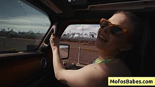 Sexy blonde teen Sahara Skye teases Charles Dera with juicy boobs in the car until hardcore fucking starts!