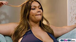 caught my ebony roommate masturbating with big tits and now we're licking pussy in interracial lesbian action!