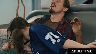 hey, adult time catches naughty nerd leana lovings riding her stepdad's buddies in wild mmf double penetration with facial cum! 😈🍆