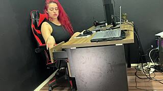Amateur Brazilian Secretary Rides Big Black Cock Dildo In Office Exhibitionist Fetish With Moaning Flashes