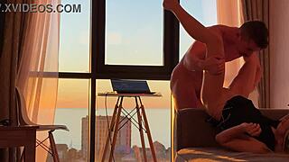 She encountered the sunset while energetically riding on top in a passionate moment