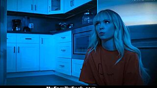 Stepbrother Blackmails Cute Stepsister for Sneaking Out Late and Forces Her to Ride His Cock Hard!