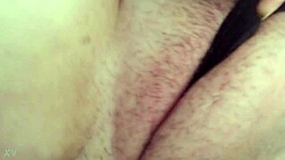 Hazey plays with panties stuffing her wet hairy pussy to orgasm in part 1