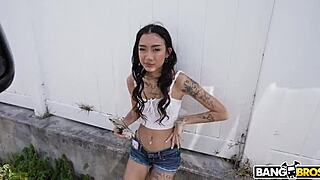 Notorious Asian babe skips panties no problem