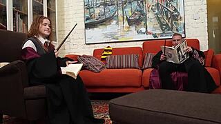 hermione's wand breaks but harry pulls out his thick cock for rough sex and facial cumshot!