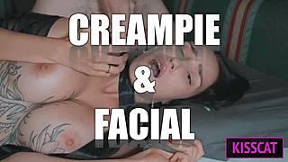Pov kisscat wakes you for playful blowjob and cowgirl ride leading to facial creampie in bedroom