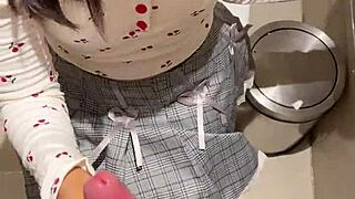 i watched 18 years old asian girlfriend suck huge interracial cumshot on her cute face in public restroom toilet