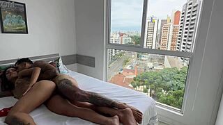 In a passionate twist, he kissed the muscular ebony babysitter in lingerie before intense doggystyle and riding in the apartment while his girlfriend was away.