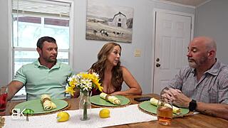 Cougar stepmom licks and handjobs big cock stepson in taboo cheating scene