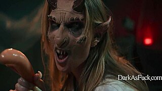 In a dark fantasy scene, the demon fucks the nurse roughly and squirts milk into her mouth while she's bent over in the hospital.