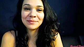 Cute Brunette Sabrina Masturbates and Blows Juicy Cock for Facial Jizz