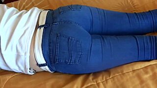 Look at my stepmom's big ass in thongs, I cum on them while she watches my handjob compilation