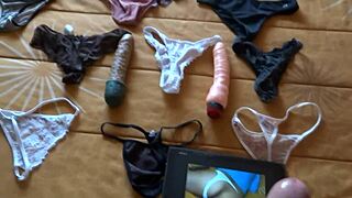 Look at my stepmom's big ass in thongs, I cum on them while she watches my handjob compilation