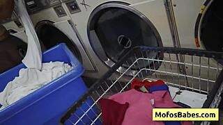 this horny teen brunette nikki mars gives me a wet blowjob in public laundry with jason legend