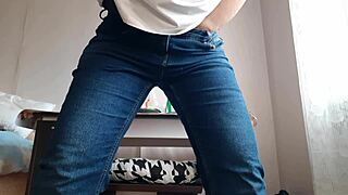 hot secretary, you're masturbating in the office with those big tits out in jeans until cum?