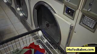 this horny teen brunette nikki mars gives me a wet blowjob in public laundry with jason legend