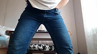 hot secretary, you're masturbating in the office with those big tits out in jeans until cum?