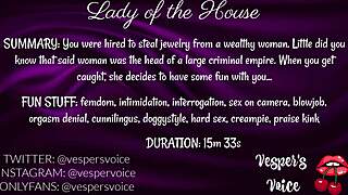 Dominant female interrogates you in erotic audio then handcuffs and uses you for her intense pleasure!