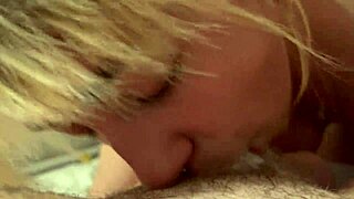 Skinny European babe delivers sloppy deepthroat blowjob with gagging face fucking and ball licking in homemade scene.