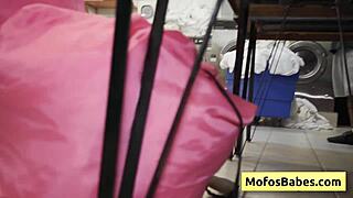 Nikki Mars and Jason Legend shared a steamy encounter. Sexy teen brunette with juicy round booty rode his massive dick wildly at the public laundromat.