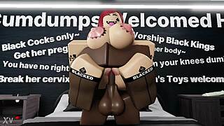 Thick redhead bitch takes big black cock railing in Roblox