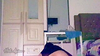 sexy asian girl with big ass gets her tight shaved pussy fucked and creampied in pov at midnight