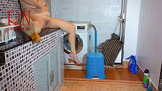 curvy housewife gets dominated and fucked in washing machine with pussy licking in laundry room