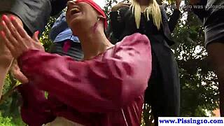 Holy! Classy Babes In Stockings Bathing Outdoors In Group Goldenshower!