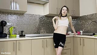 Stepsisters anal rough fucked in the kitchen by lucky brothers friend