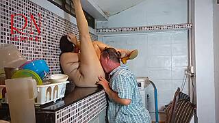 curvy housewife gets dominated and fucked in washing machine with pussy licking in laundry room