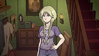 Blonde teacher with big tits gives handjob and titty fuck in classroom. Nerd student gets pussy licking from girlfriend in complete Witch Hunter gameplay part 5.