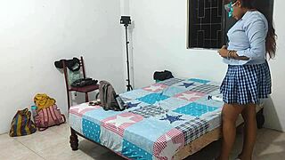 i'm just 18 and acting like a total whore in this homemade uniform scene with my big natural tits out