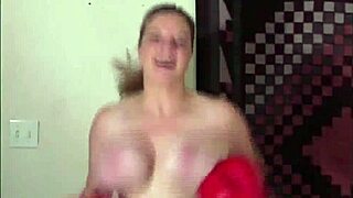 omg check out roxie the chubby milf giving a handjob while bouncing her big natural tits during workout 😍