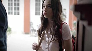 Played petite teen's small tits with big cock?