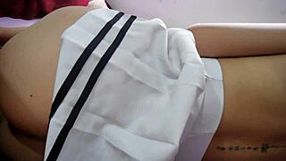 Sexy big ass latina college girl with long hair enters my bedroom in dress for tight pussy creampie