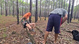 redhead hottie flashes big ass on trail ends in outdoor fuck