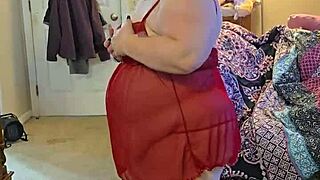 Chubby BBW strips lingerie teasing huge natural tits